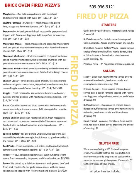 fired up pizza chewelah menu  Fired Up Pizza